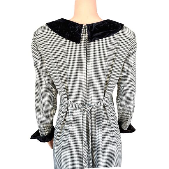 Vintage 80s Jessica Howard Houndstooth Dress Long Sleeve Peter Pan Collar XL 16 - Picture 5 of 12